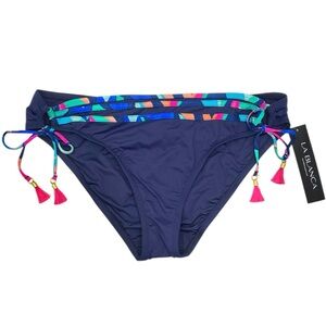 La Blanca Painted Adjustable Loop Hipster Bikini Bottoms Size 14
